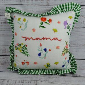 Anthropologie Mama Mom Cotton Embroidered Floral Pillow 16" SOLD OUT NEW